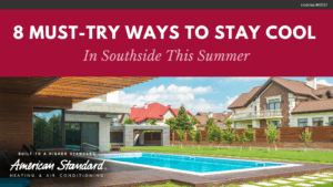 Backyard pool with modern home, used to promote summer cooling tips in Southside, Alabama.