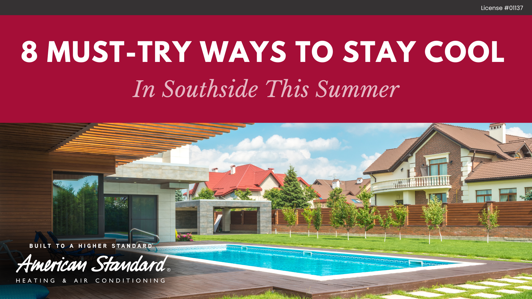Backyard pool with modern home, used to promote summer cooling tips in Southside, Alabama.